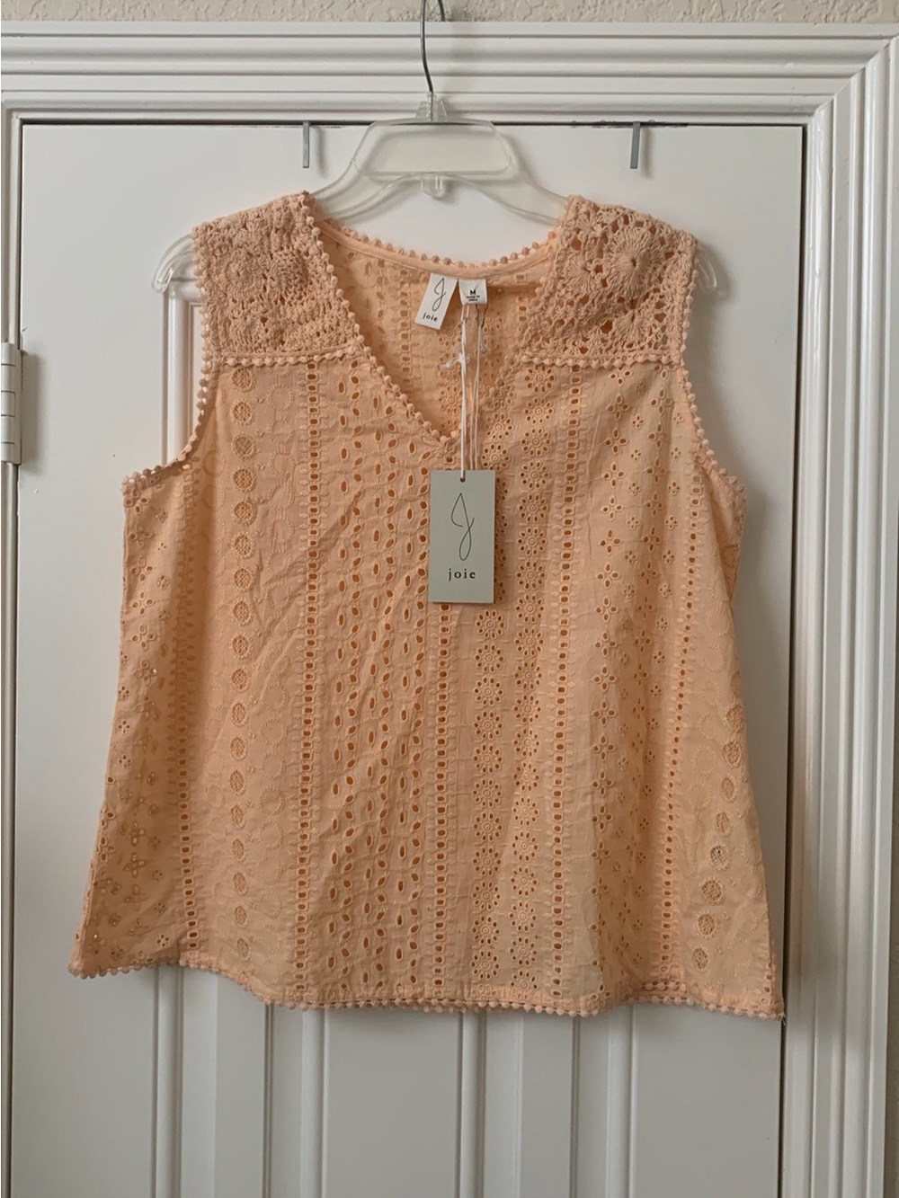 Joie Peach/Orange Crochet Eyelet V-Neck Sleeveless Blouse Size Medium, NWT